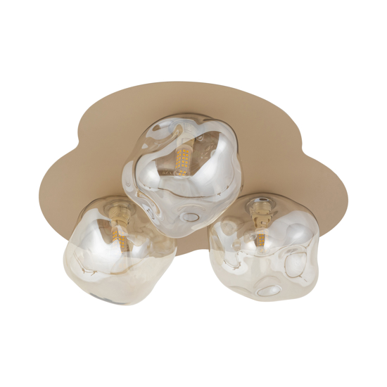 Plafoniera design moderna con 3 sfere in vetro cognac plasmato 